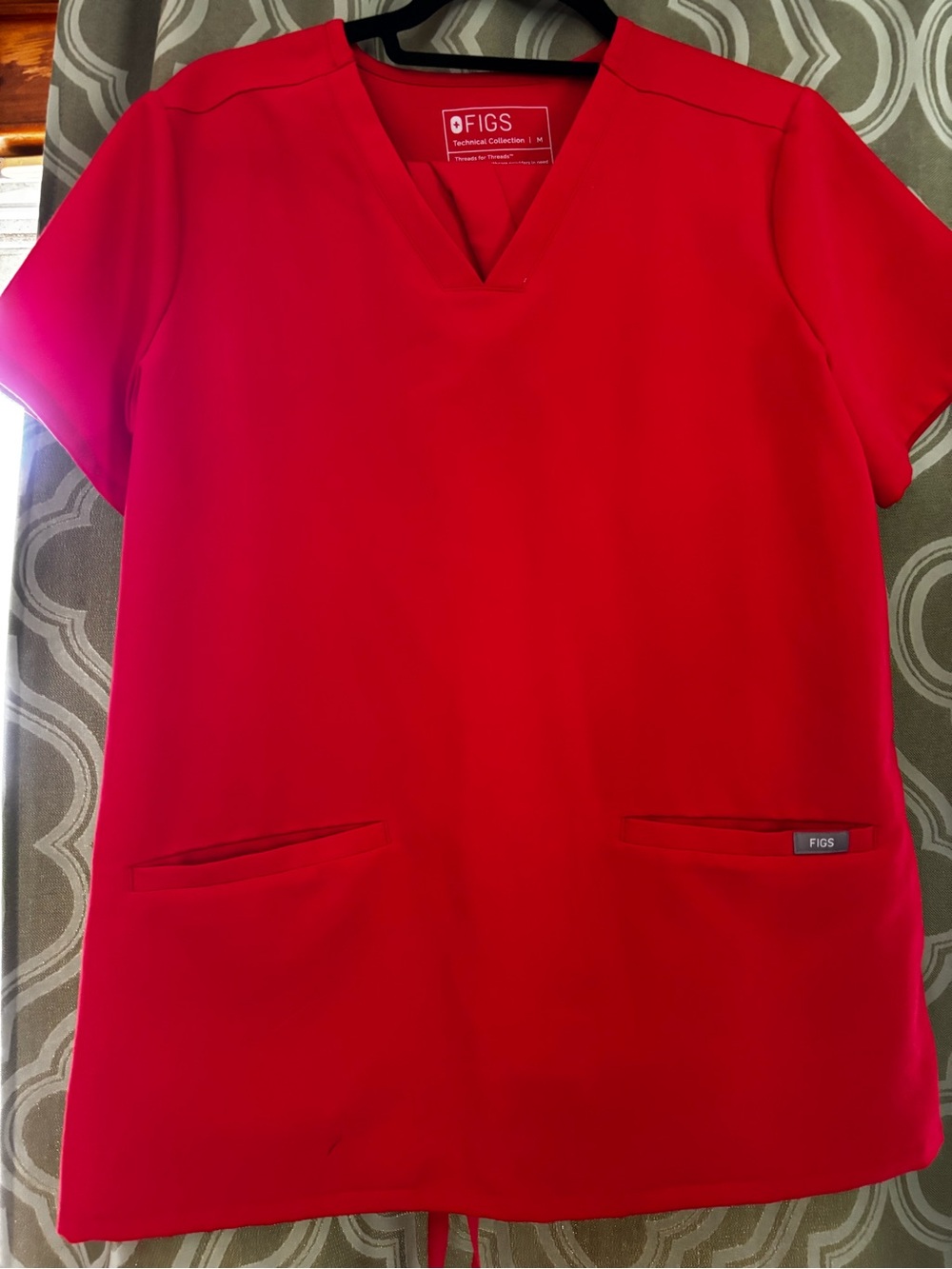FIGS Women's Bright Red V-Neck Scrub Top and pant set